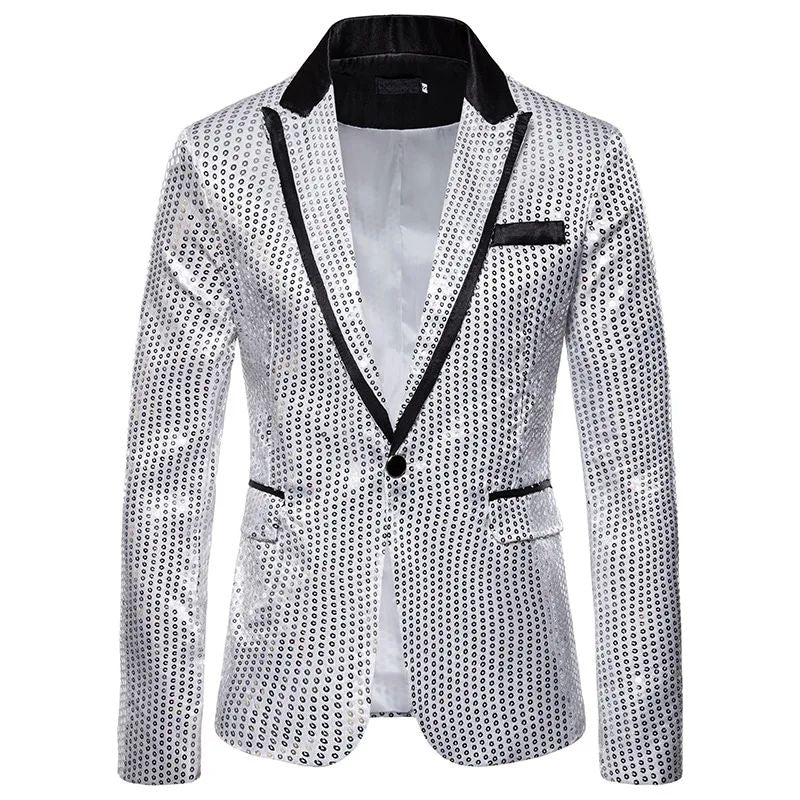 New Fashion Black Sequin Mens Shiny Suit Jacket One Button Blazer For Male Nightclub Singers Stage Dress Blazers Chaqueta Hombre