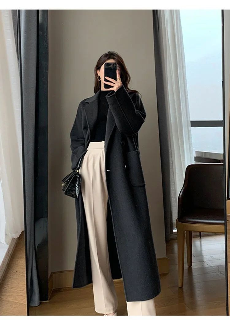 New Hot Sale Of The Season Women's Woolen Coat plus Size over Knee Length Loose Fit Slimming High End Fashionable Polyester Fibe