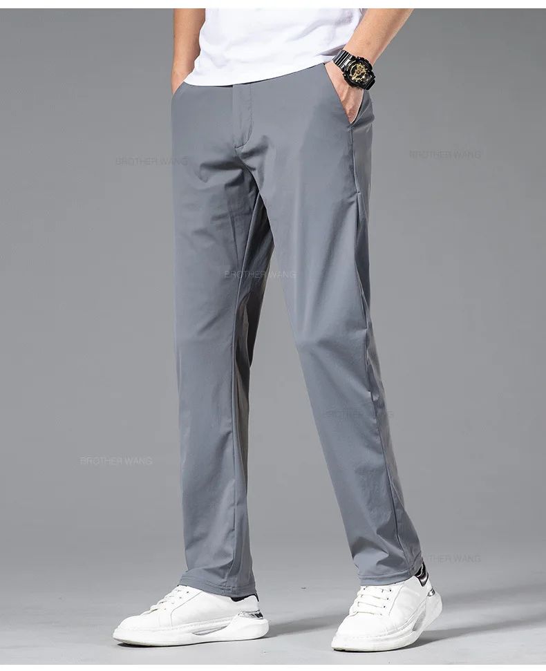 Spring Summer Ultra-thin Casual Pants Men's High Elastic Ice Silk Quick-dry Straight Draped Business Trousers Male Korean