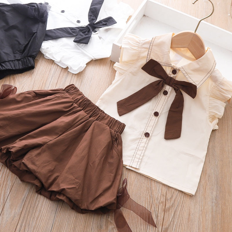 Girls Set Baby Summer Clothes New Bow Top + Shorts 2 Piece Set Children Clothes Girl