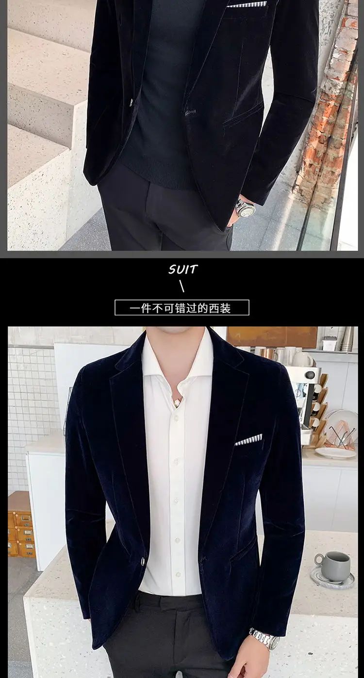 Mens Blazer Men's Fashion Business Corduroy Shirt Gentleman British Style Casual Slim-fit Wedding Work Mens Blazer Jacket 5XL