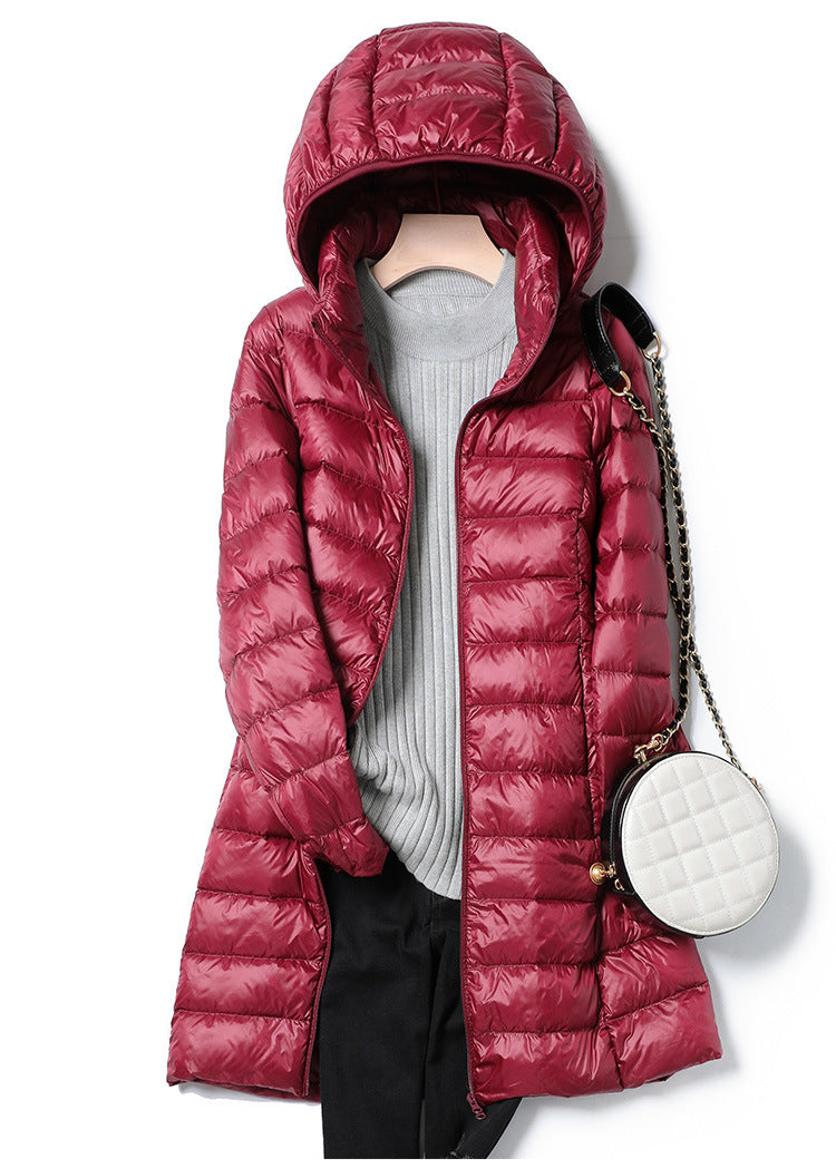 Korean Fashion Slim Remove Hooded Parka Fashionable Outerwear 2023 Winter Womens Down Jackets Long Light Thin Coat Puffer Jacket