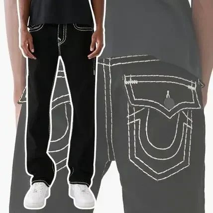 Trend Buddha Baggy Pants Hip Hop Streetwear Black Jeans Fashion Embroidered Y2k Gothic Straight Leg Wide Leg Jean Men Clothing