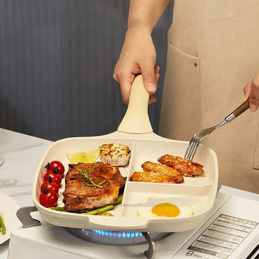 COOKER KinG Egg Frying Pan Three-in-one Non-stick Pancake Pans Breakfast Steak Flat-Bottomed Pan for Gas Stove Induction Cooker