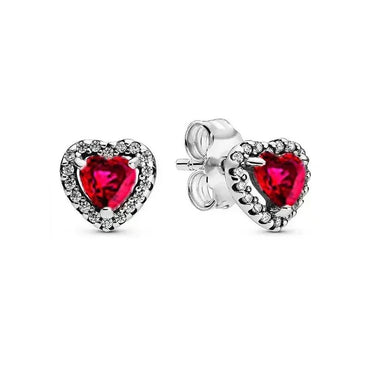 New 925 sterling silver heart-shaped earrings, rings, necklaces, pink red rainbow luxury set, sparkling charm jewelry, gifts