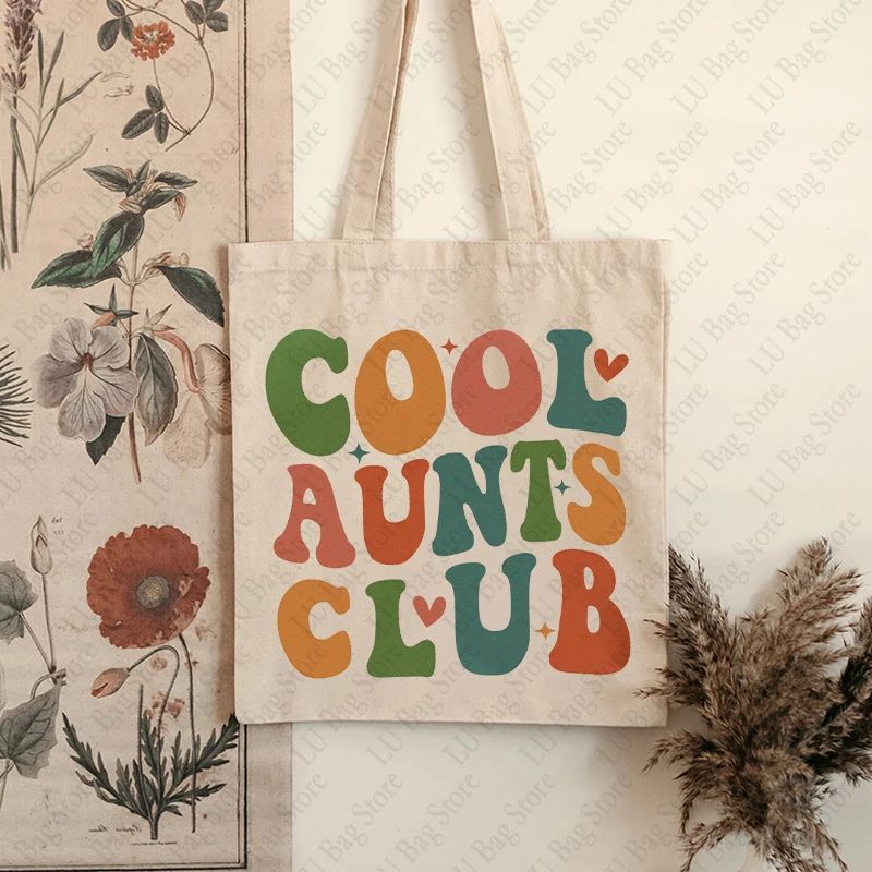 Cool Aunts Club Pattern Tote Bag Canvas Bags Shoulder Bag for Daily Retro Cool Aunts Eras Reusable Shopping Handbags