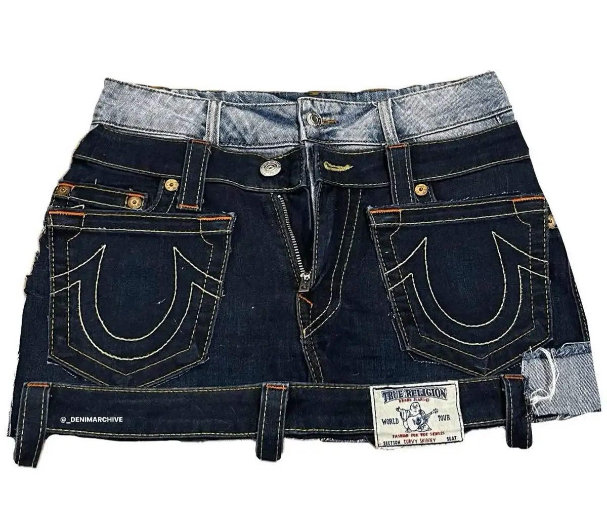 Gothic High Waisted Retro Y2k Skirt Letter Embroidery Patchwork Zipper Denim Ple