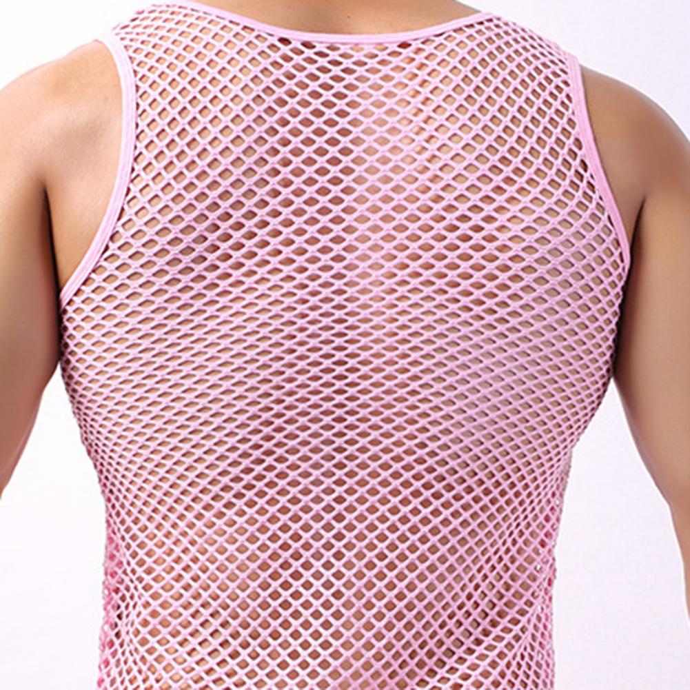 Fishnet Men Sexy Mesh Tank Tops Transparent Sleep Tops Male Underwear Pure Color Vest Sleeveless Tops Underwear Male Undershirt