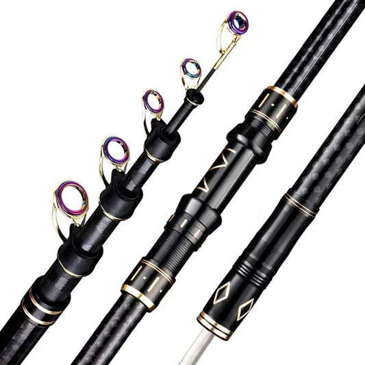 Vara de Pesca Telescópica de 2.1m-4.5m Vara de Surf para Viagem de Spinning 10-250g de Potência Vara de Arremesso de Longa Distância Vara de Baitcasting de Alto Carbono