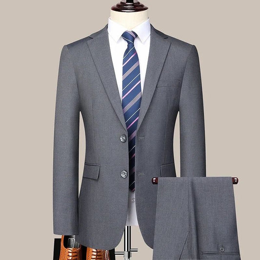 S-8XL New  (Blazer+ Pants) Men's Fashion Business Gentleman Trend Slim-fit Casual Wedding Travel Plus-size Solid Color Suit