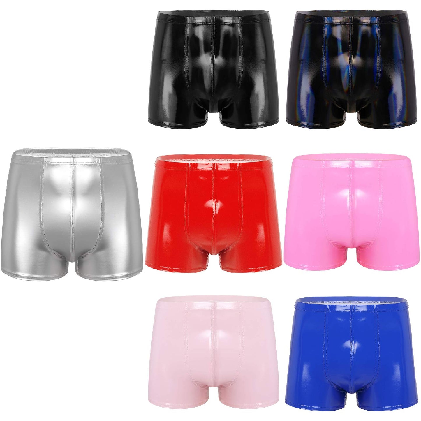 Mens Patent Leather Shorts Dance Performance Clubwear Wet Look Pants Elastic Waistband ShortsBulge Pouch Boxer Briefs Shorts