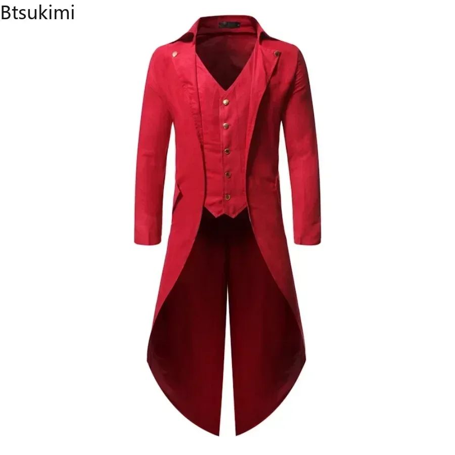 New 2025 Vintage Gothic Steampunk Tailcoat Men Slim Fit Long Sleeve Blazers Male Fashion Party Banquet Halloween Cosplay Costume