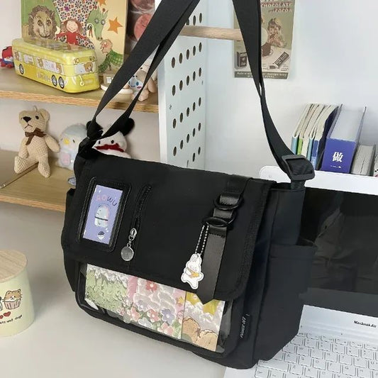 Japanese Harajuku School Bags for Teenage Girls New 2025 Transparent Itabag Crossbody Bag DIY Badges Display Plate Ita Bag
