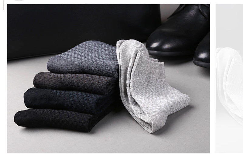 10 Pair Men's Bamboo Fiber Socks Harajuku Retro Breathable Business Man Socks Black Long Sock Deodorant Gift Set Size 39-46