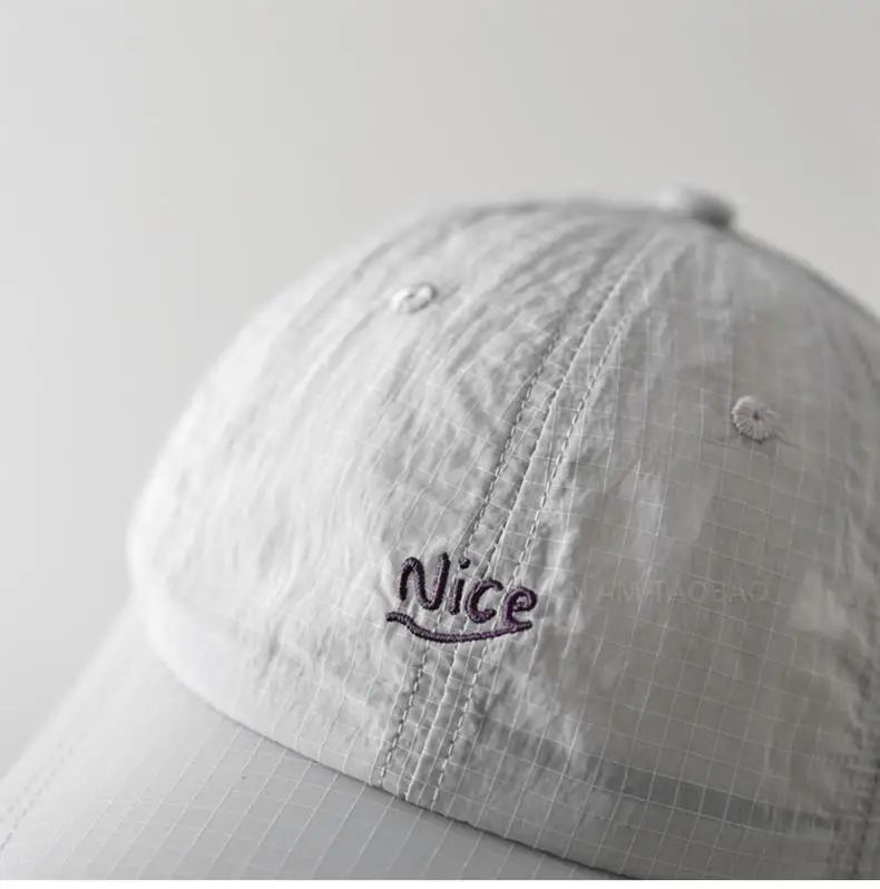 SS25 Korean Baseball Cap with Letter Embroidery & Gingham, Quick-Dry Minimalist Casual Unisex Hat for Daily Use
