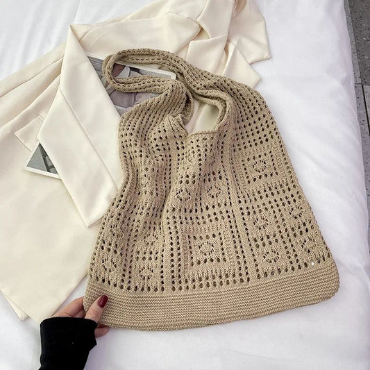 Bohemian Crochet Tote Bag for Women Handwoven Macrame Shoulder Bag with Hollow Knit Design Elegant Christmas Gift for Her, Beach