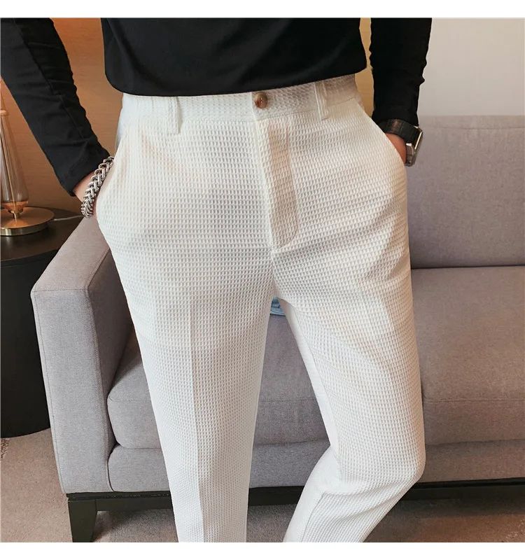 Men's Trendy High-end Feelslimming Plaid Suit Pants Casual Business Straight-leg Pants For Summer Lightweight Breathable