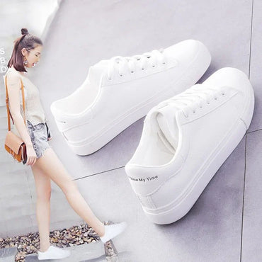 Women Sneakers Fashion Breathble Vulcanized Shoes Pu Leather Platform Shoes White Lace Up Casual Shoes Zapatos Mujer