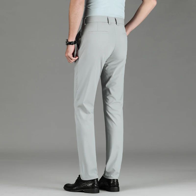 New Summer Men's Ice Silk High Stretch Business Suit Pants Male Army Green Blue Elastic Formal Office Straight Formal Trousers