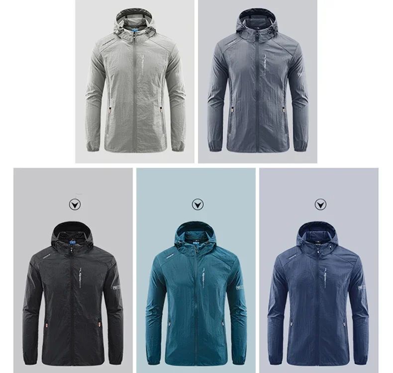 Men's UPF 50+ UV Protection Windbreaker Quick Dry Jacket Outdoor Sun-Protective Thin Hiking Fishing Cycling Hooded Sport Light