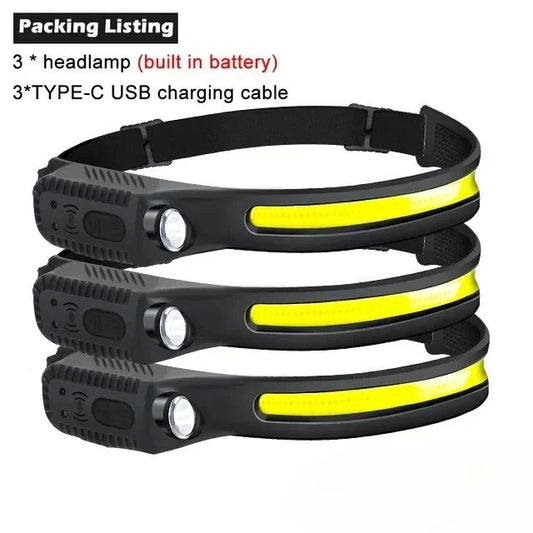 1-10PCS LED Indication Headlamp Rechargeable Head Flashlight 1200mah Built in Battery Outdoor Camping Fishing Headlight Lantern