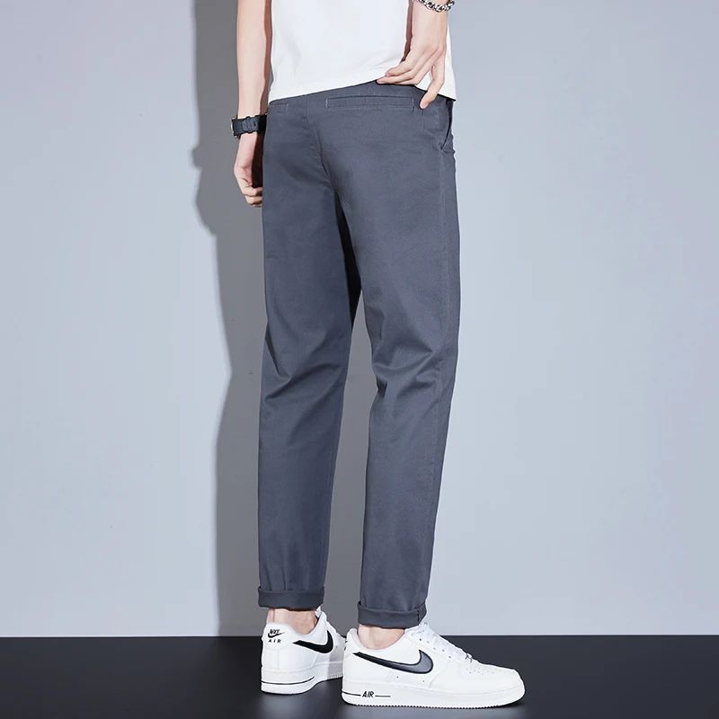 Casual Men Orange Loose Straight Business Pants Green Khaki Elastic Waist Trousers Soft Cotton Lyocell Fabric Korean Cargo Pants