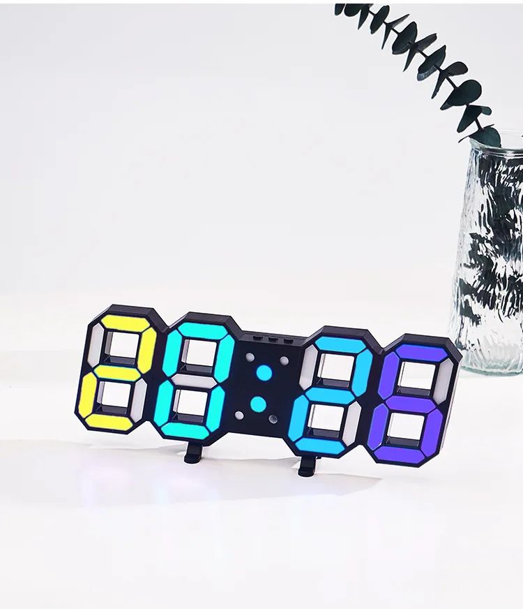 3D LED Digital Wall Clock RGB Modern Design Living Room Decor Date/Temperature Table Alarm Nightlight Brightness Desktop Clocks