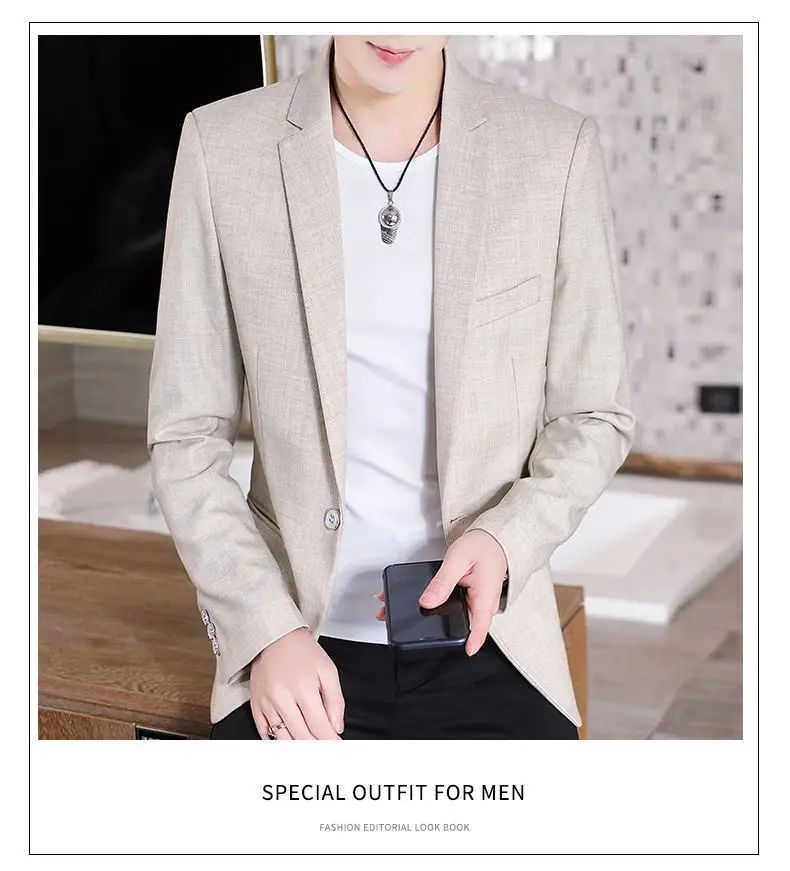 Men Blazer Slim Fit Fashion Business Handsome Gentleman Korean Version of British Style Leisure Slim Solid Color Wedding Work