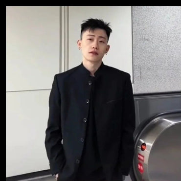 New Black Zhongshan Suit Jacket for Young Men Chinese Style Outerwear Popular Internet Celebrity Zhao Shanghe Topwear