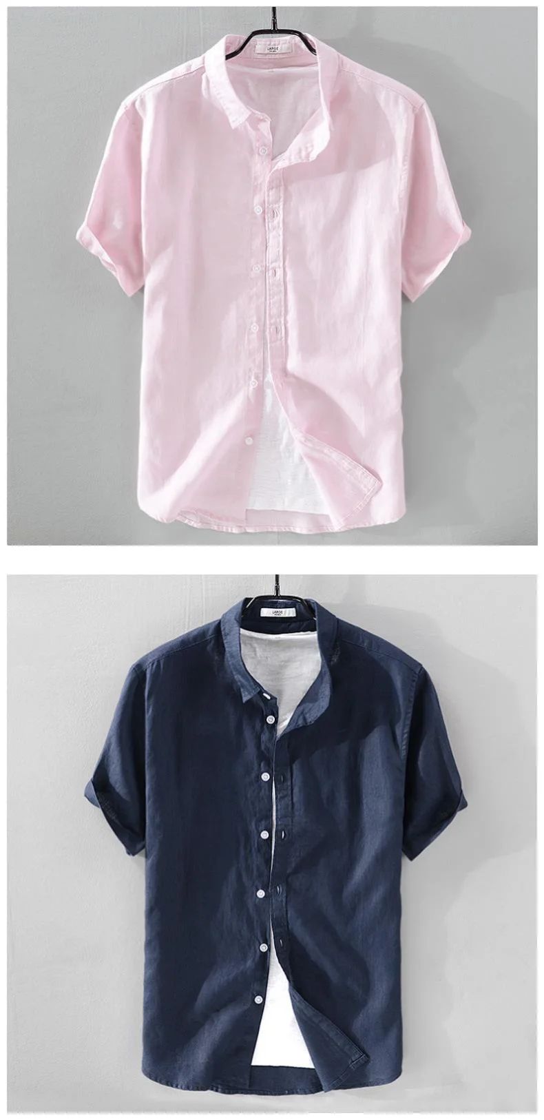 Short Sleeve Linen Shirt Men Simple Casual Retro Loose Style Youth Thin Basic Half Sleeve Cotton Linen Clothing