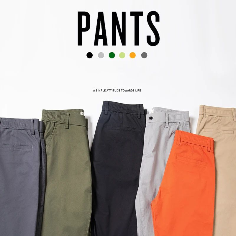 Casual Men Orange Loose Straight Business Pants Green Khaki Elastic Waist Trousers Soft Cotton Lyocell Fabric Korean Cargo Pants