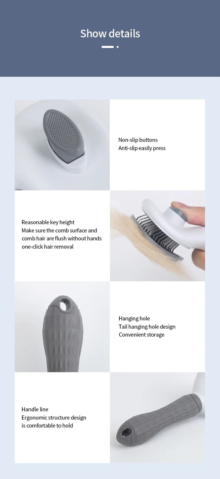 Escova de Pelo para Gatos e Cães Pente de Grooming e Cuidado Escova de Gatos Pente de Aço Inoxidável para Cães de Pelo Longo Limpeza de Animais de Estimação Acessórios para Gatos e Cães