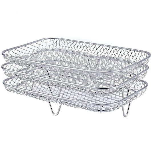 Three stackable air fryer racks made of 304 stainless steel, non stick frying pan and barbecue grill rack, kitchen cooking tools