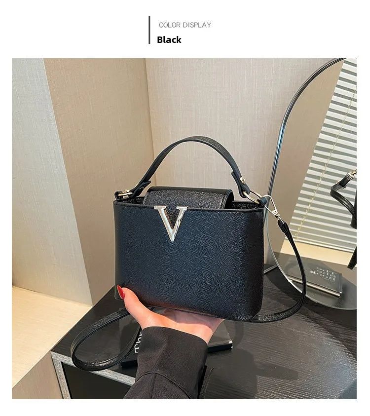 Luxury Women's Tote Bag, Chic V Shaped Stylish Pu Leather Bucket Bag, Top Cover Handbag Women Shoulder Crossbody Bags for Woman