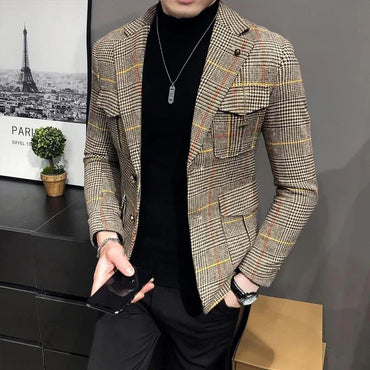 Spring plaid men's jacket British style wedding host business casual suit jacket men's formal mens blazer Slim fit jacket