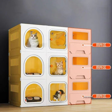 Gaiolas de luxo para gatos de três camadas com partição, gaiola de criação, espaço grande para animais de estimação, casa de gaiola para gatos com caixa de areia para gatos N
