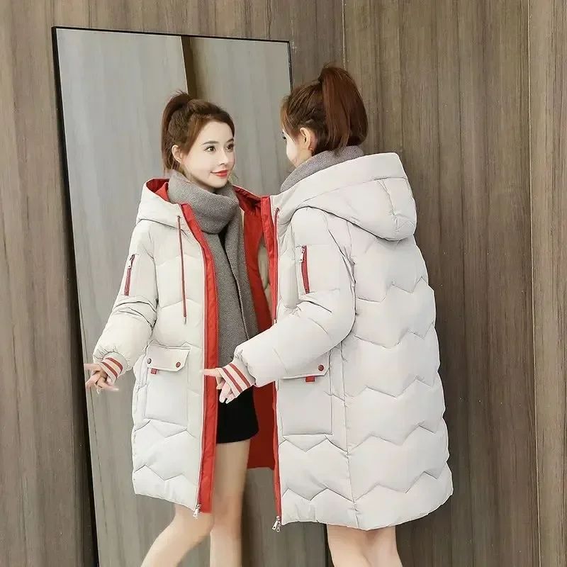 2025 Winter Women Jacket Coats Long Parkas Female Down Cotton Hooded Overcoat Thick Warm Jackets Windproof Casual Student Coat