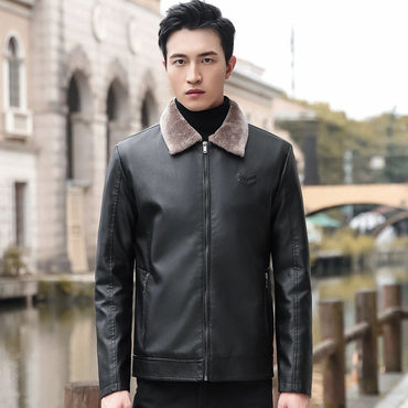 Trend Korean Slim Fit Casual Men's Leather Jacket Leather Jacket Busines Men's Fur Collar High Quality Fashion Motorcycle Jacket