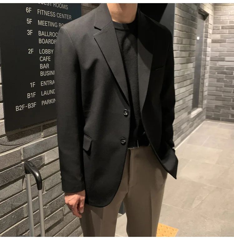 Korean Men's Casual Blazer Western-style Loose-fit Black Single-breasted Jacket Autumn Trendy Dongdaemun Style Clothes
