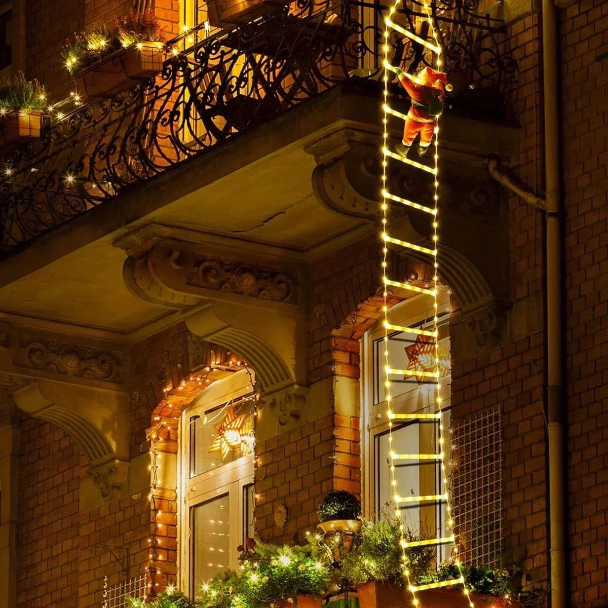 Christmas Decoration 2025 Santa Claus Climbing Ladder Room Decoration Home Outdoor Garden Cristmas Tree Ornement Gift LED