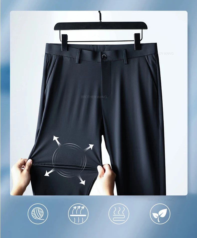Spring Summer Ultra-thin Casual Pants Men's High Elastic Ice Silk Quick-dry Straight Draped Business Trousers Male Korean