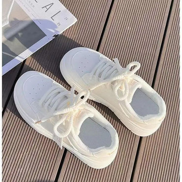 2024 New Women Leather Flat Shoes Autumn Fashion Breathable Vulcanized White Sports Lace Up Thick Soled Casual Shoes for Women