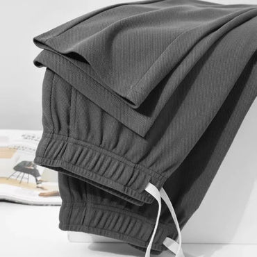 Men's Casual Pants Solid Elastic Waist Pocket Drawstring Loose Straight Sports Versatile Trouser Male Sweatpant Solid Breathable