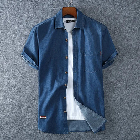 Plus Size L-5XL 6XL 7XL 8XL Men's Cotton Thin Denim Shirts New Summer Short Sleeves High Quality Men Cotton Casual Jean Shirts