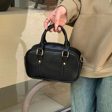 Vintage Maillard Ladies Pu Leather Shoulder Bag Retro Solid Color Women's Crossbody Bags Simple Casual Female Handbags Purse