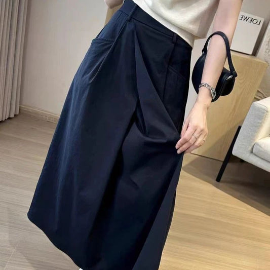 2026 Solid Color Big Size Half Skirt Women Leisure A- Line with Pocket Chinese Origin Simple Plus Size Mid Length Skirt