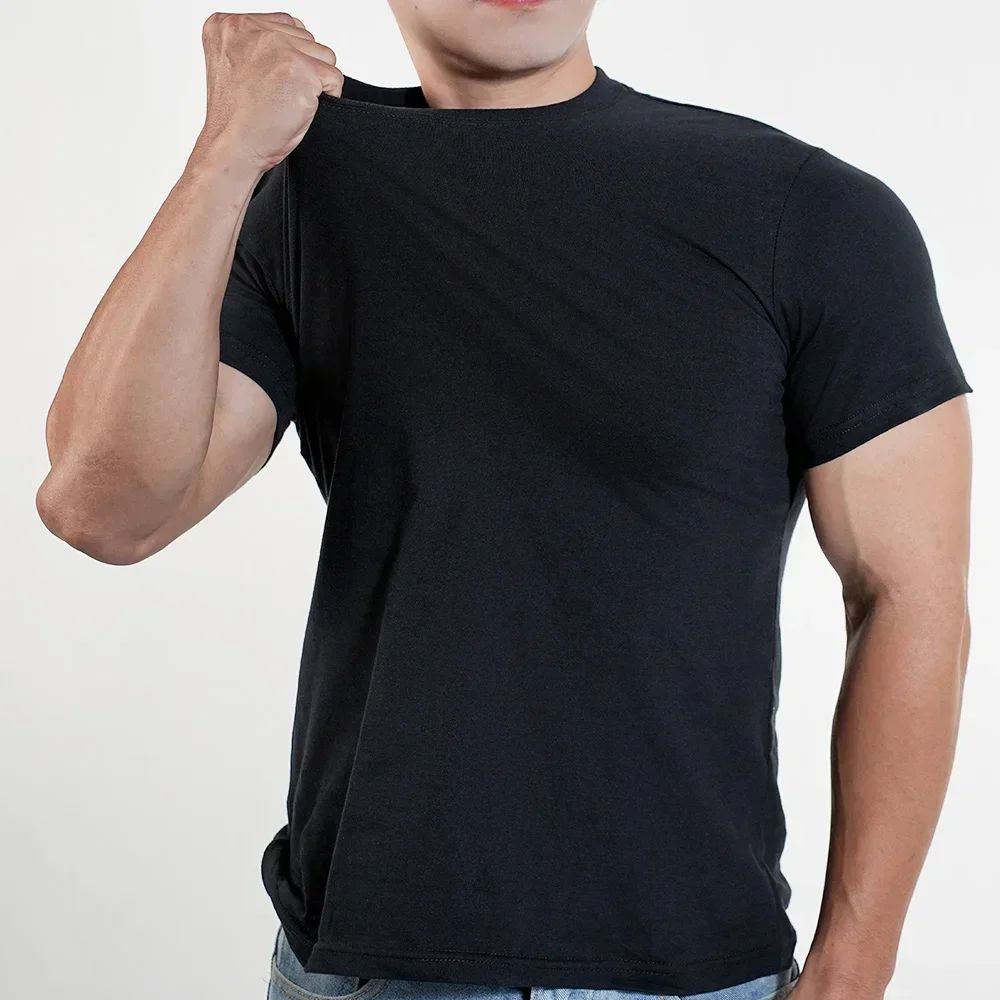 3pcs Mens Plain T-Shirt Casual 100% Cotton Slim Fit Short Sleeve Fitness Top Gym Clothes Soft Male White Black Big Size T Shirt