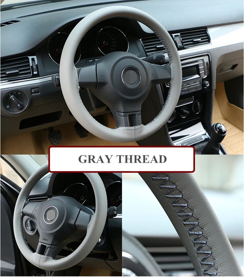 1PC Faça você mesmo, capas de volante de couro de fibra macia, universais, com agulhas e linha, acessórios interiores de carro