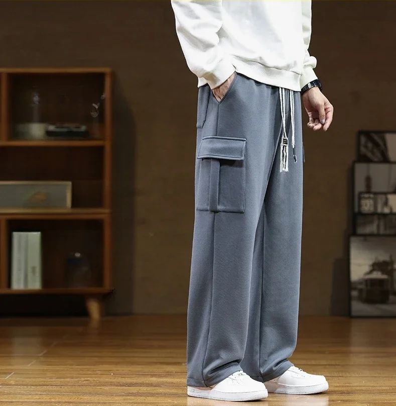 2024 New in Wide Leg Pants Men Autumn Straight Elastic Waist Baggy Cargo Trouser Male Relaxed Streetwear Sweatpant Plus Size Big