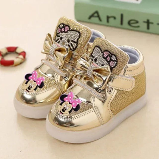 Disney mickey mouse cartoon LED casual shoes Minnie girl Toddler shoes children's sports shoes flashing shoes Sneakers